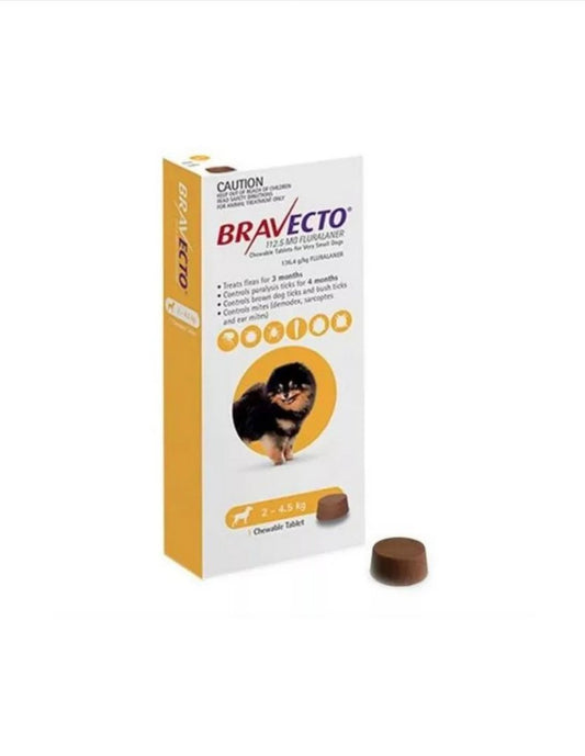 BRAVECTO 112.5MG X 1TB (2 - 4.5KG) - MISHU ONLINE STORE SRL